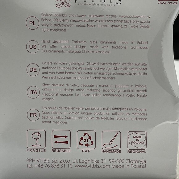 Vitbis Jumbo Christmas Glass Christmas Ornament Poland Szklane Ozdoby Choinkowe - Picture 11 of 15
